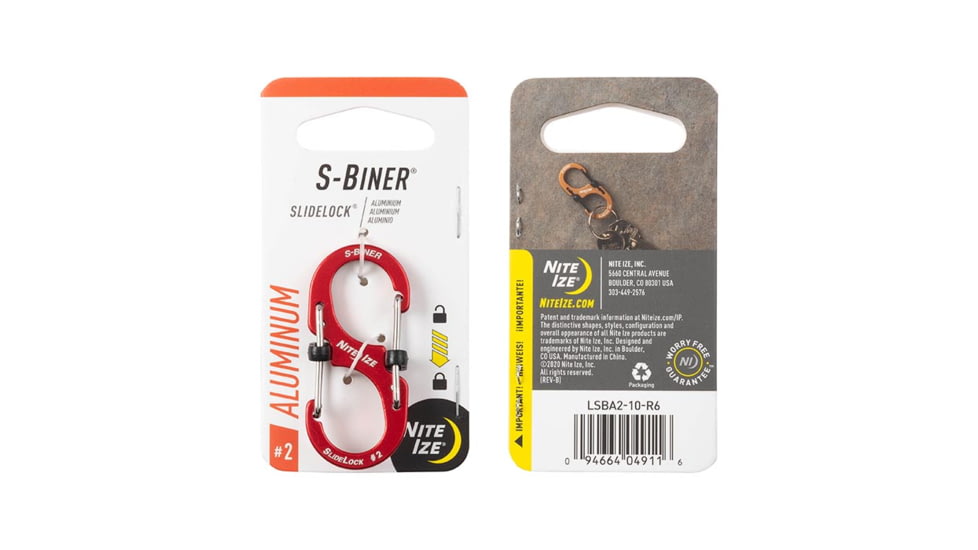 Nite Ize S-Biner SlideLock Aluminum, Red, #2, LSBA2-10-R6