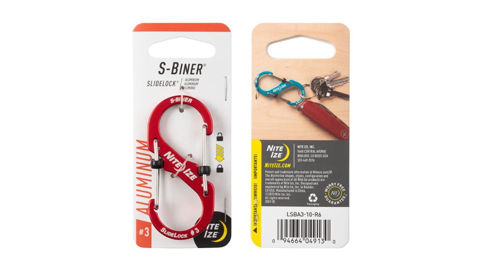 Nite Ize S-Biner SlideLock Aluminum, Red, #3, LSBA3-10-R6
