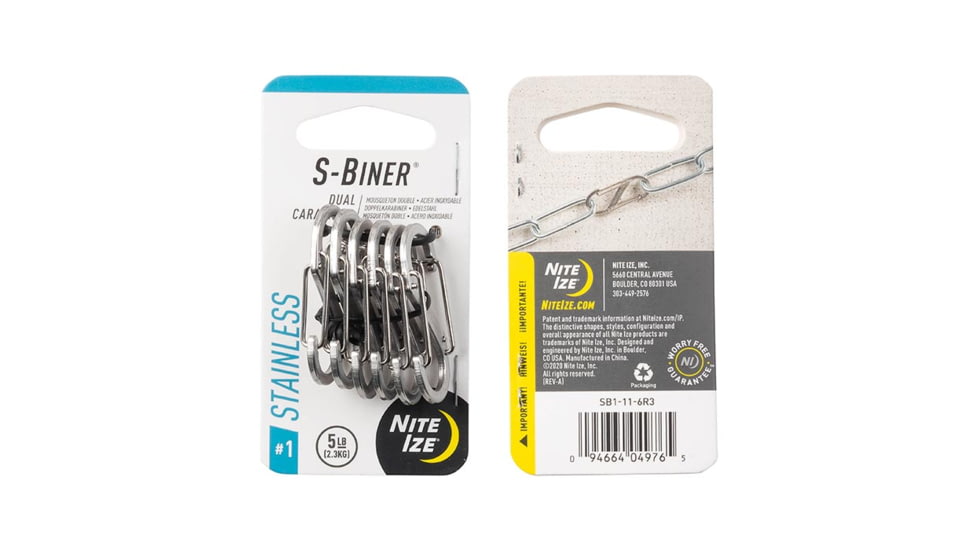Nite Ize S-Biner Stainless Steel Dual Carabiner #1 - 6 Pack - Stainless, Stainless Steel, #1-6, SB1-11-6R3