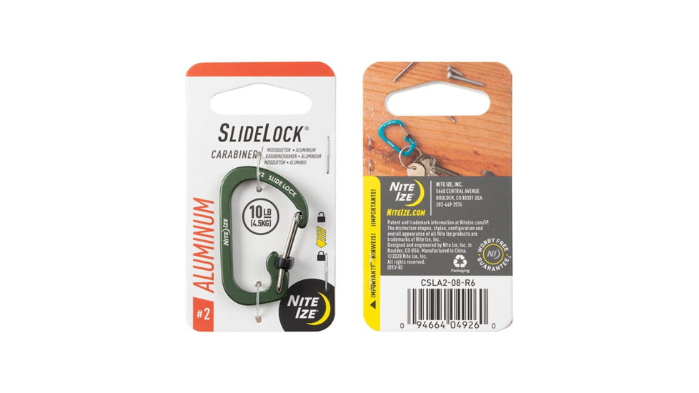 Nite Ize SlideLock Carabiner Aluminum, Olive, #2, CSLA2-08-R6