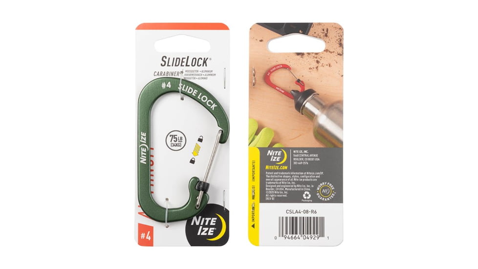 Nite Ize SlideLock Carabiner Aluminum, Olive, #4, CSLA4-08-R6