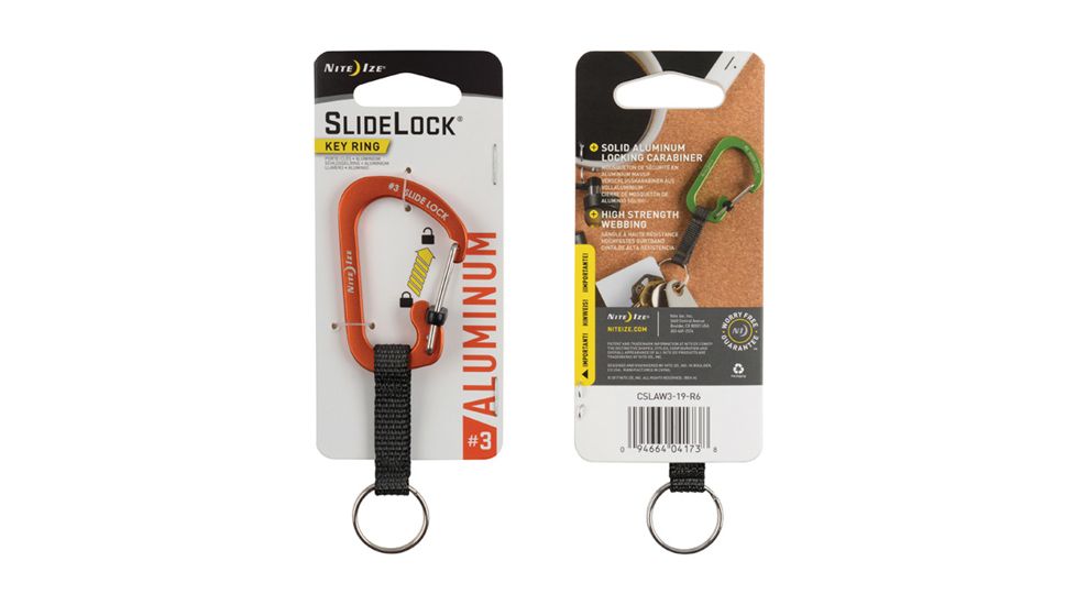 Nite Ize SlideLock Key Ring Aluminum, Orange, CSLAW3-19-R6