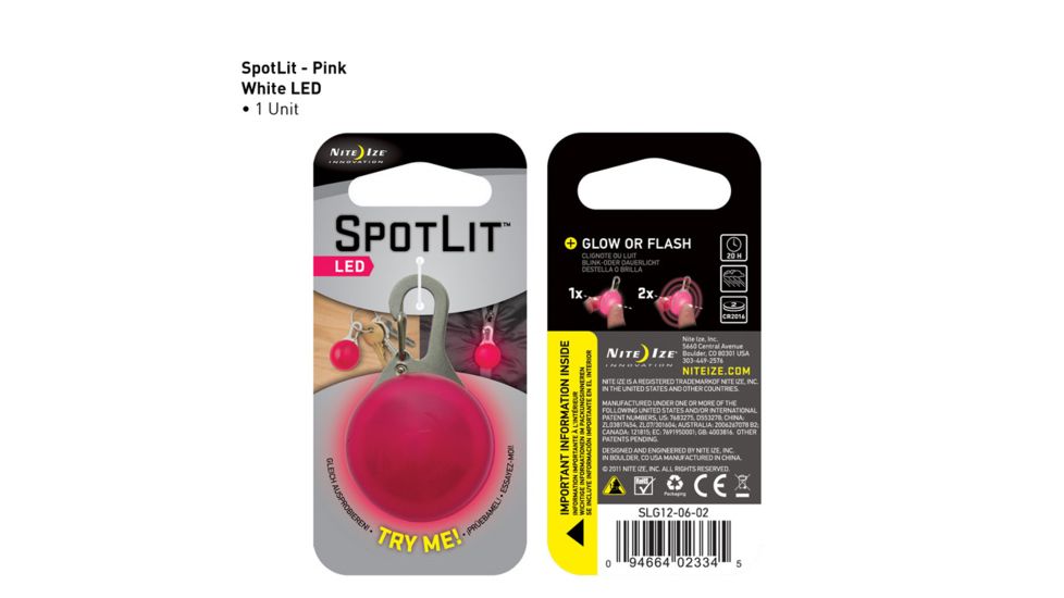 Nite Ize SpotLit LED Clip On Safety Light Pink Plastic/White SLG12-06-02