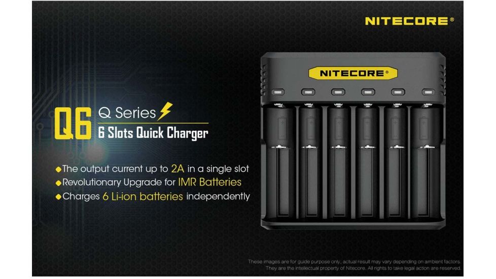 Nitecore Battery Charger, IMR/ Li-ion, 6 Channels, 2000 mA Max Charge Current, Black, Q6