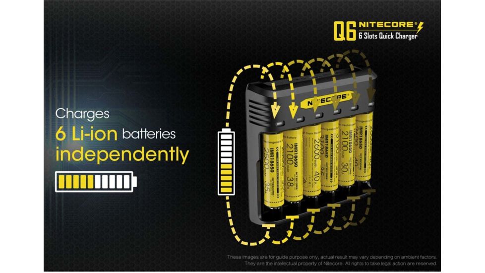 Nitecore Battery Charger, IMR/ Li-ion, 6 Channels, 2000 mA Max Charge Current, Black, Q6