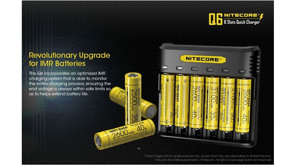 Nitecore Battery Charger, IMR/ Li-ion, 6 Channels, 2000 mA Max Charge Current, Black, Q6