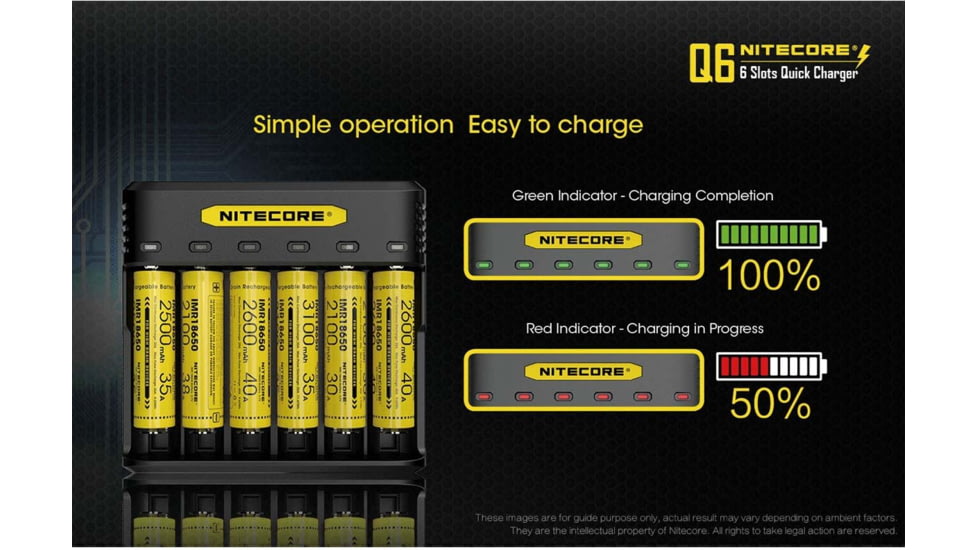 Nitecore Battery Charger, IMR/ Li-ion, 6 Channels, 2000 mA Max Charge Current, Black, Q6