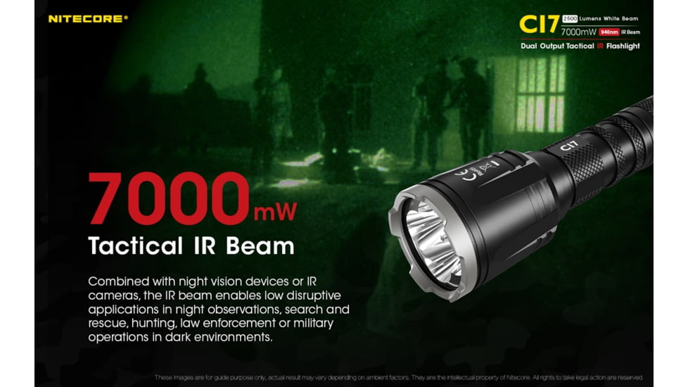 Nitecore CI7 2500 Lumen White and Infrared IR LED Flashlight, Black, 6952506405237