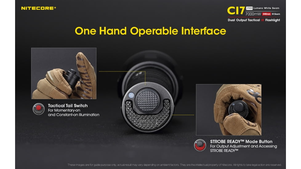 Nitecore CI7 2500 Lumen White and Infrared IR LED Flashlight, Black, 6952506405237