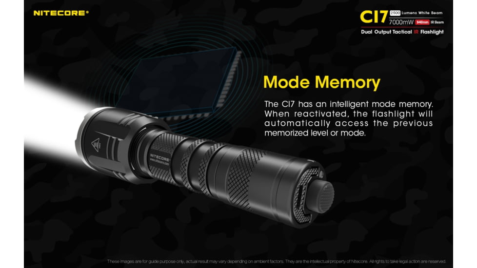 Nitecore CI7 2500 Lumen White and Infrared IR LED Flashlight, Black, 6952506405237