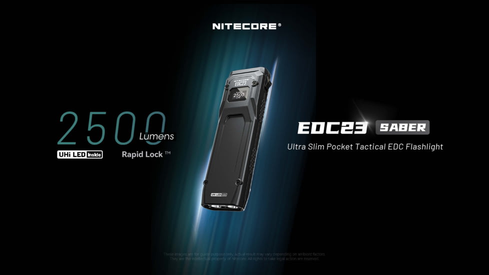Nitecore EDC23 Lithium Ion 2500 Lumens Ultra-Slim LED Flashlight, Black, EDC23