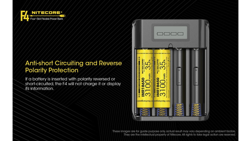 Nitecore F4 Four-Slot Flexible Power Bank and Battery Charger for Lithium-ion 18650, Black, 6952506492954