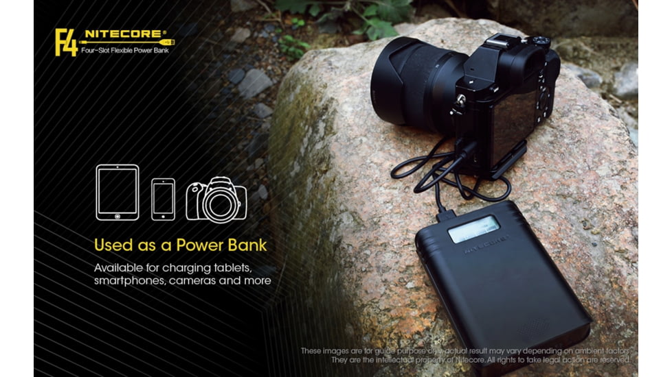 Nitecore F4 Four-Slot Flexible Power Bank and Battery Charger for Lithium-ion 18650, Black, 6952506492954