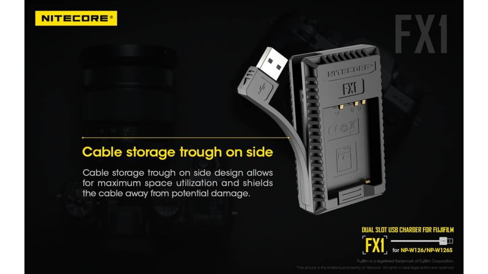 Nitecore FX1 Digital USB Travel Battery Charger for Fujifilm NP-W126 and NP-W126S Batteries, Black, 6952506492657