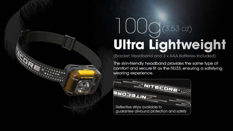 Nitecore HA13 Lightweight LED Headlamp, AAA, 350 Lumen, Black, FL-NITE-HA13