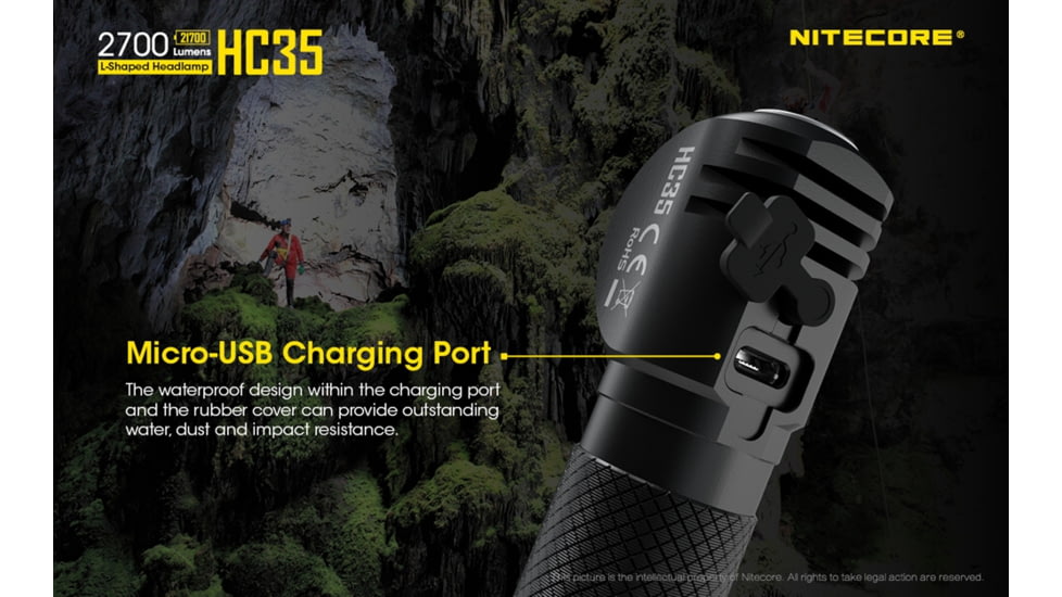 Nitecore HC35 2700 Lumen USB Rechargeable Headlamp, Black, 6952506405572