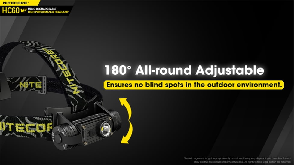 Nitecore HC60 v2 1200 Lumen USB-C Rechargeable Headlamp, Black, 6952506406845