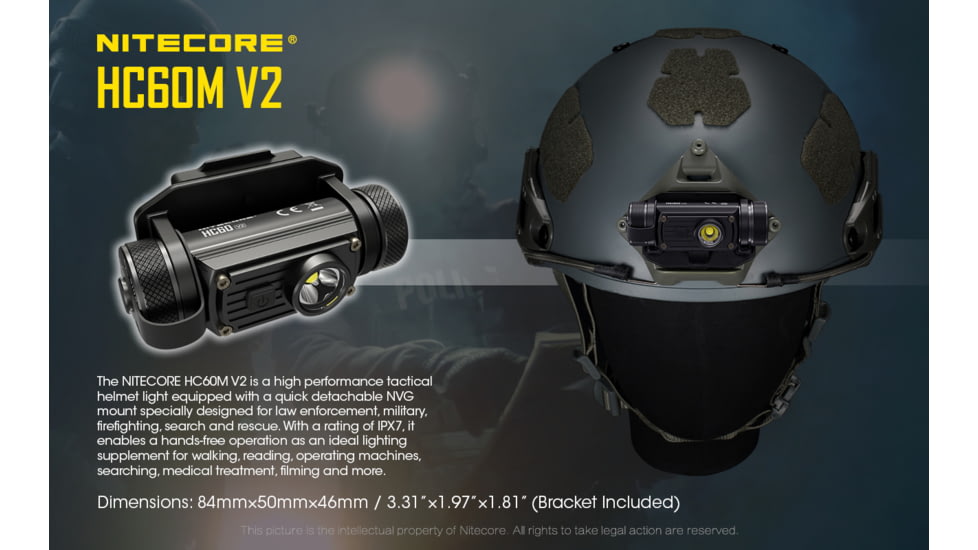Nitecore HC60M v2 1200 Lumen NVG Mountable Rechargeable Headlamp, Black, 6952506406975