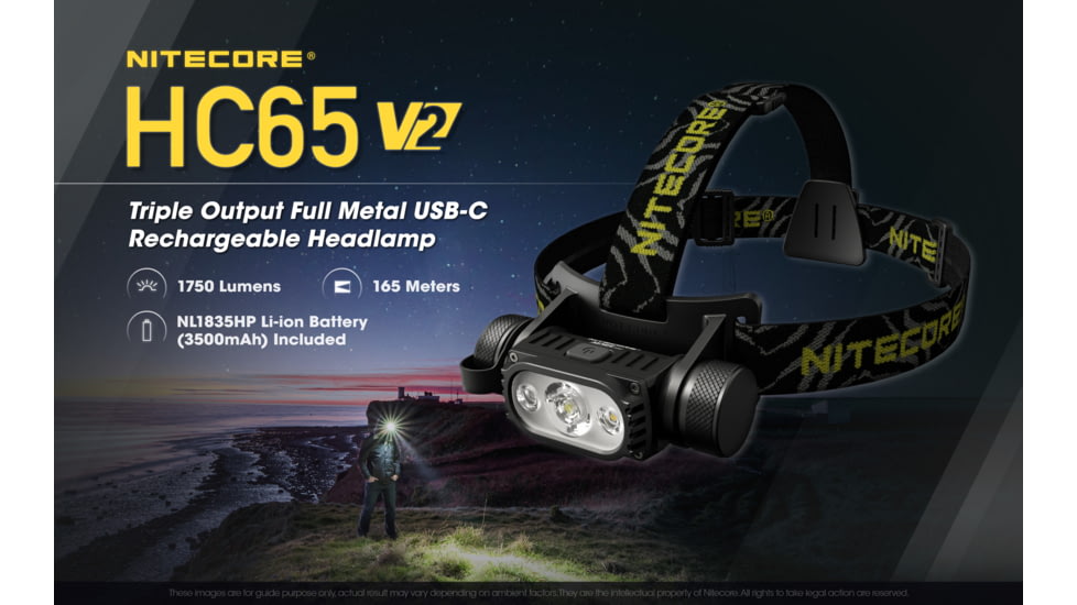 Nitecore HC65 v2 1750 Lumen USB-C Rechargeable Headlamp, Black, FL-NITE-HC65V2