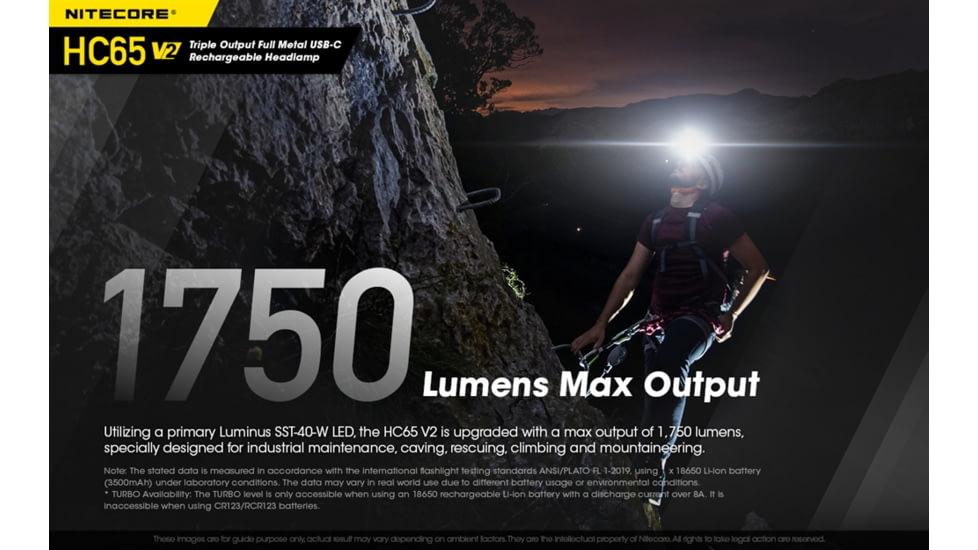Nitecore HC65 v2 1750 Lumen USB-C Rechargeable Headlamp, Black, FL-NITE-HC65V2