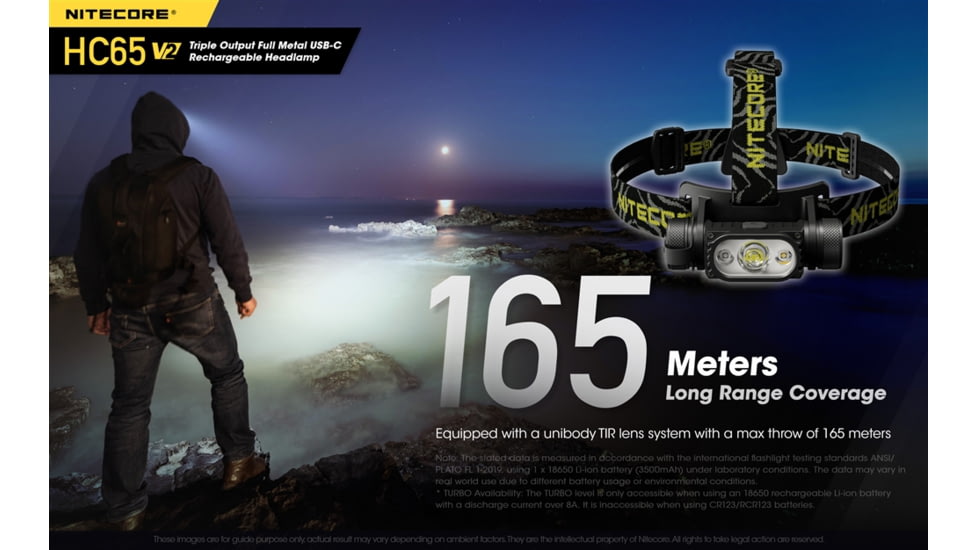 Nitecore HC65 v2 1750 Lumen USB-C Rechargeable Headlamp, Black, FL-NITE-HC65V2