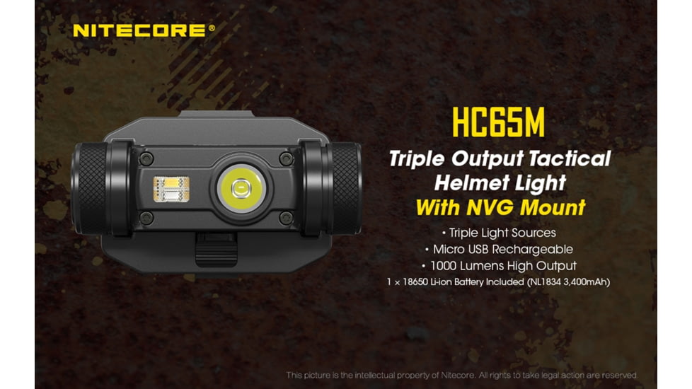 Nitecore HC65M NVG Mountable Rechargeable Headlamp with Red Light, Black, 6952506405763