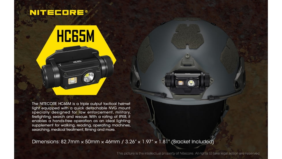 Nitecore HC65M NVG Mountable Rechargeable Headlamp with Red Light, Black, 6952506405763