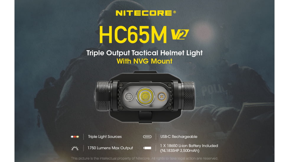 Nitecore HC65M v2 NVG w/Red Light Headlamp, Black, FL-NITE-HC65MV2