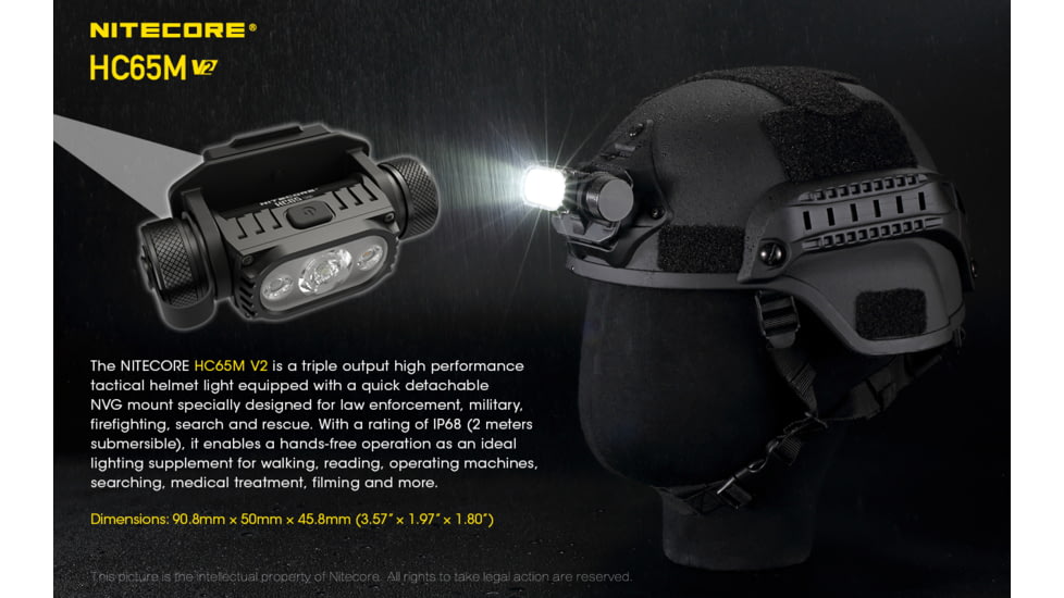 Nitecore HC65M v2 NVG w/Red Light Headlamp, Black, FL-NITE-HC65MV2