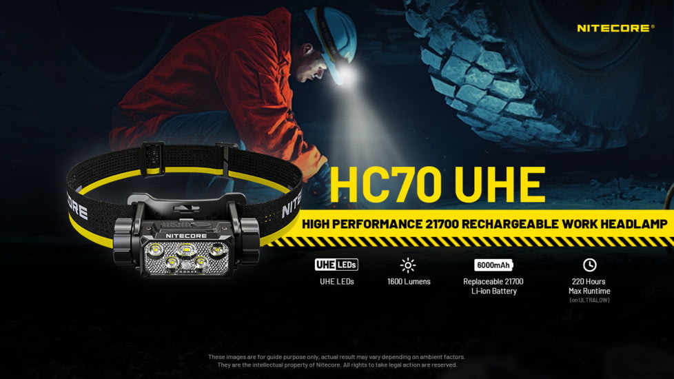 Nitecore HC70 UHE 1600s Lumens Headlamp w/Extra Long Runtime, Black, HC70 UHE