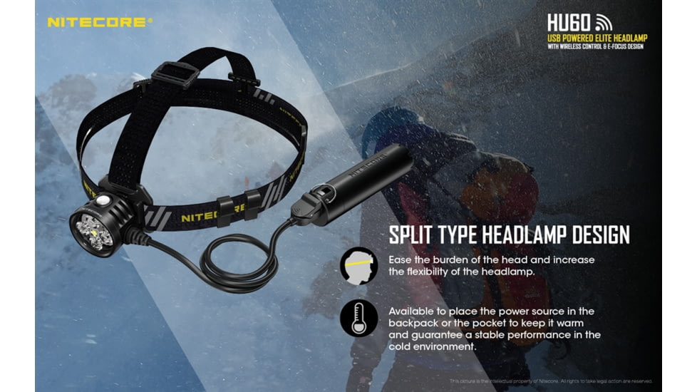 Nitecore HU60 1600 Lumen Focusable Rechargeable Headlamp, Black, 6952506406104