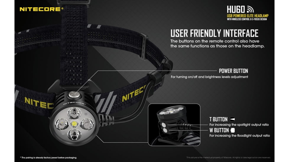 Nitecore HU60 1600 Lumen Focusable Rechargeable Headlamp, Black, 6952506406104