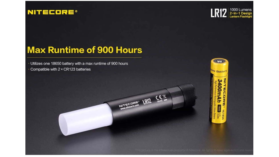 Nitecore LR12 1 x 18650/ 2 x CR123A/ RCR123A CREE XP-L HD V6 LED Lantern Flashlight, 1000 Lumens, Black, LR12