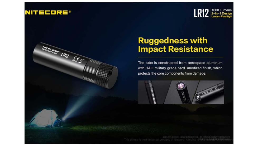 Nitecore LR12 1 x 18650/ 2 x CR123A/ RCR123A CREE XP-L HD V6 LED Lantern Flashlight, 1000 Lumens, Black, LR12