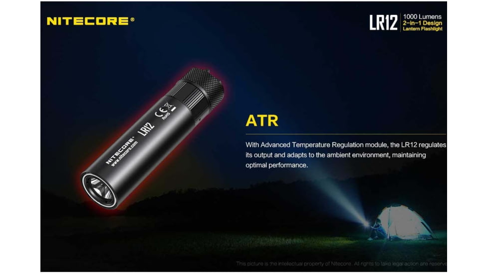 Nitecore LR12 1 x 18650/ 2 x CR123A/ RCR123A CREE XP-L HD V6 LED Lantern Flashlight, 1000 Lumens, Black, LR12
