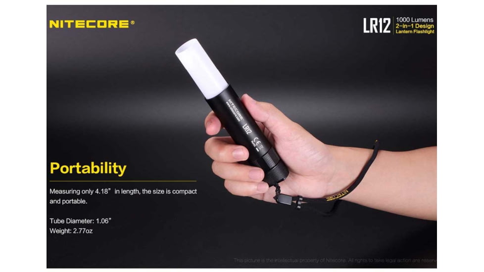 Nitecore LR12 1 x 18650/ 2 x CR123A/ RCR123A CREE XP-L HD V6 LED Lantern Flashlight, 1000 Lumens, Black, LR12
