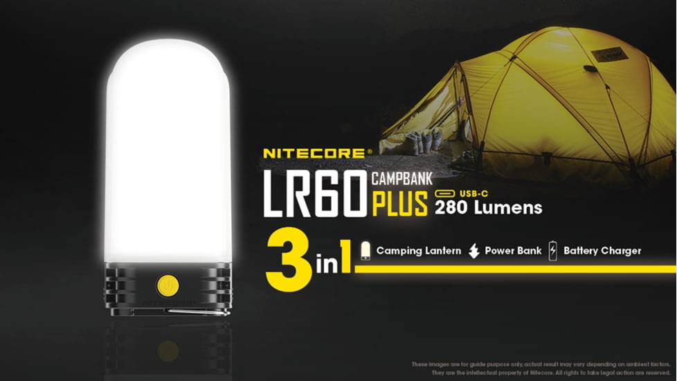 Nitecore LR60 280 Lumen USB Rechargeable LED Camping Lantern, Black, 6952506406654