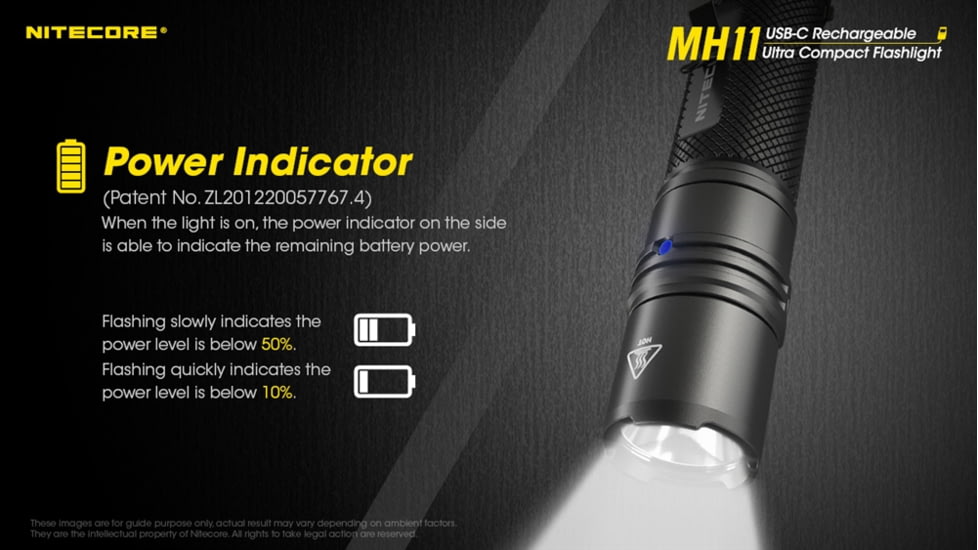 Nitecore MH11 1000 Lumen USB-C Rechargeable Flashlight, Black, 6952506406630