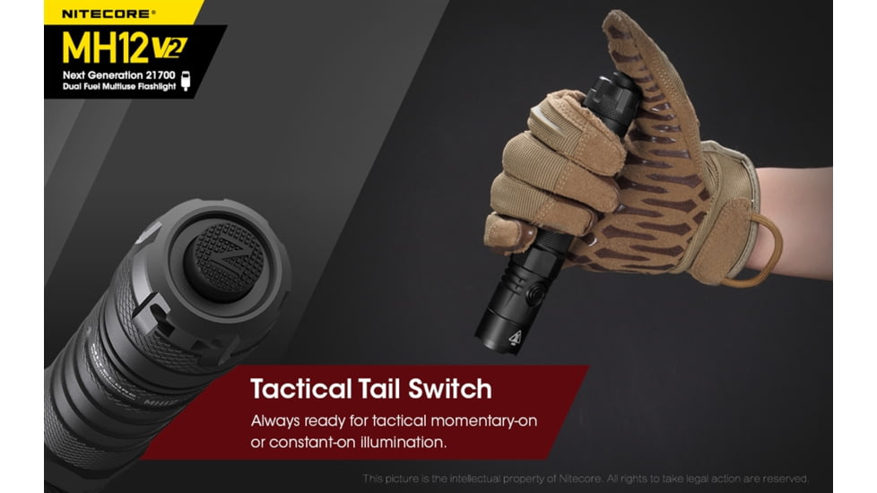 Nitecore MH12 v2 1200 Lumen USB-C Rechargeable Flashlight with 5000mAh Battery, Black, 6952506405985