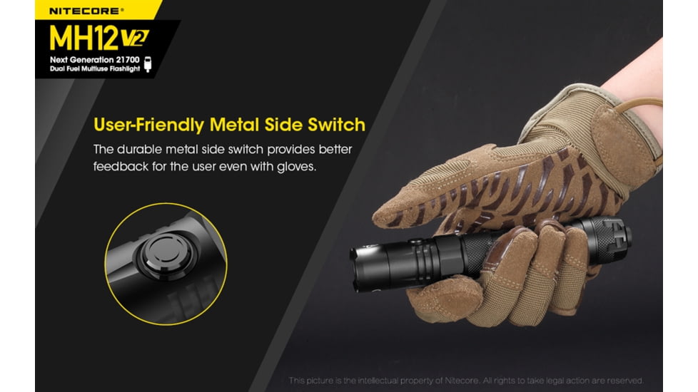 Nitecore MH12 v2 1200 Lumen USB-C Rechargeable Flashlight with 5000mAh Battery, Black, 6952506405985