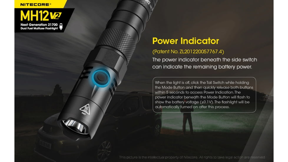 Nitecore MH12 v2 1200 Lumen USB-C Rechargeable Flashlight with 5000mAh Battery, Black, 6952506405985