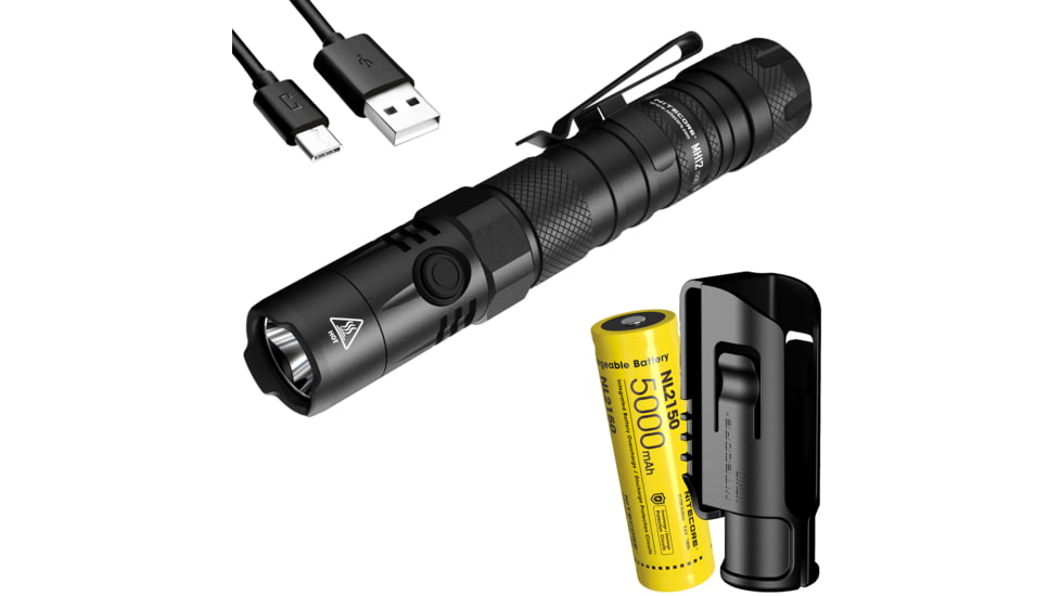 Nitecore MH12 v2 1200 Lumen USB-C Rechargeable Flashlight with 5000mAh Battery, Black, 6952506405985
