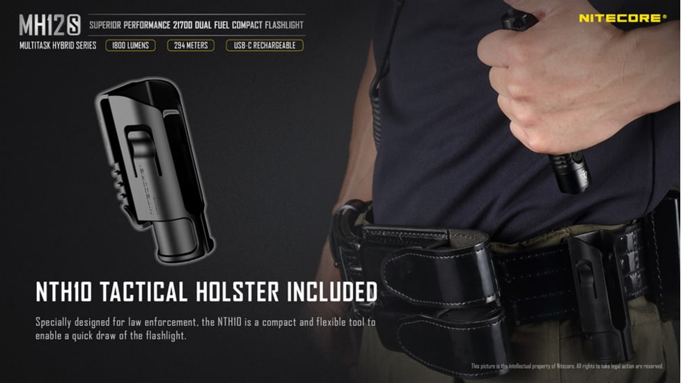 Nitecore MH12S 1800 Lumen USB-C Rechargeable Flashlight, Black, 6952506406432