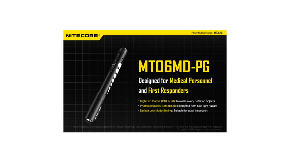 Nitecore MT06MD 180 Lumen Nichia 219B 2xAAA LED Penlight, Pupil Gauge, Black, 6952506404582