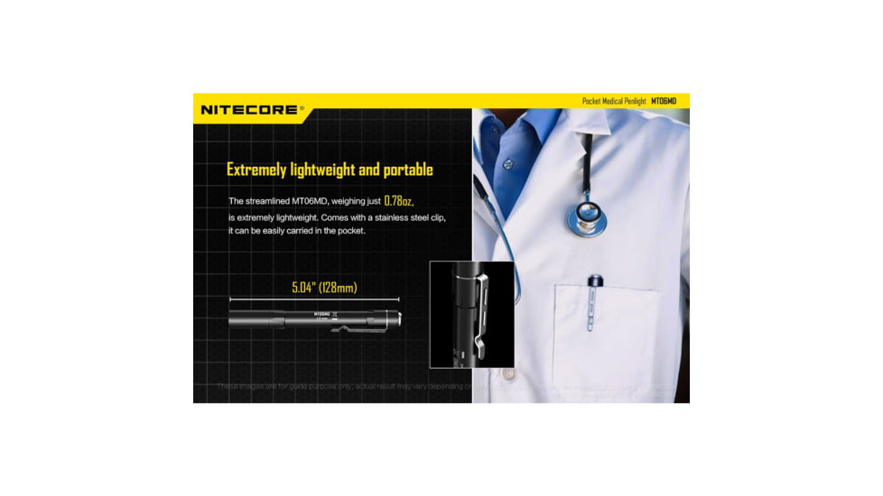 Nitecore MT06MD 180 Lumen Nichia 219B 2xAAA LED Penlight, Pupil Gauge, Black, 6952506404582