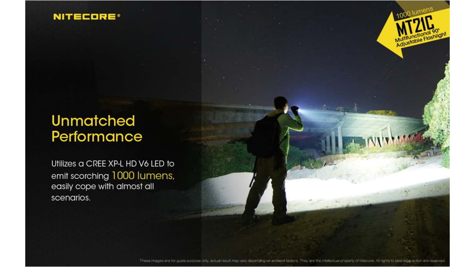 Nitecore MT21C 1000 Lumen Multifunctional 90 Degree Adjustable Right Angle Flashlight, Black, 6952506404537
