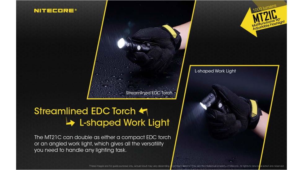 Nitecore MT21C 1000 Lumen Multifunctional 90 Degree Adjustable Right Angle Flashlight, Black, 6952506404537