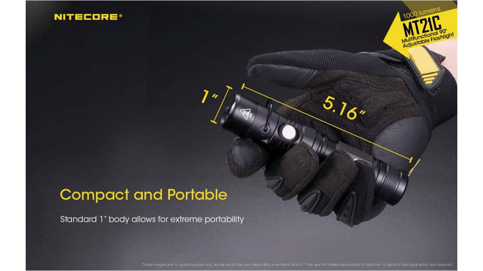 Nitecore MT21C 1000 Lumen Multifunctional 90 Degree Adjustable Right Angle Flashlight, Black, 6952506404537