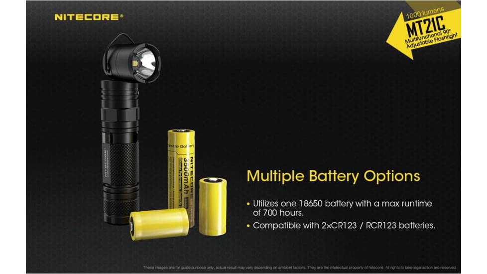 Nitecore MT21C 1000 Lumen Multifunctional 90 Degree Adjustable Right Angle Flashlight, Black, 6952506404537