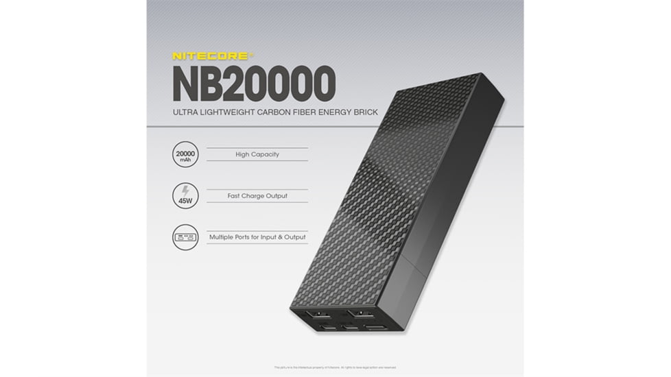 Nitecore NB20000 QC USB &amp; USB-C 4 Port 20000mAh Power Bank, Black, 6952506494446